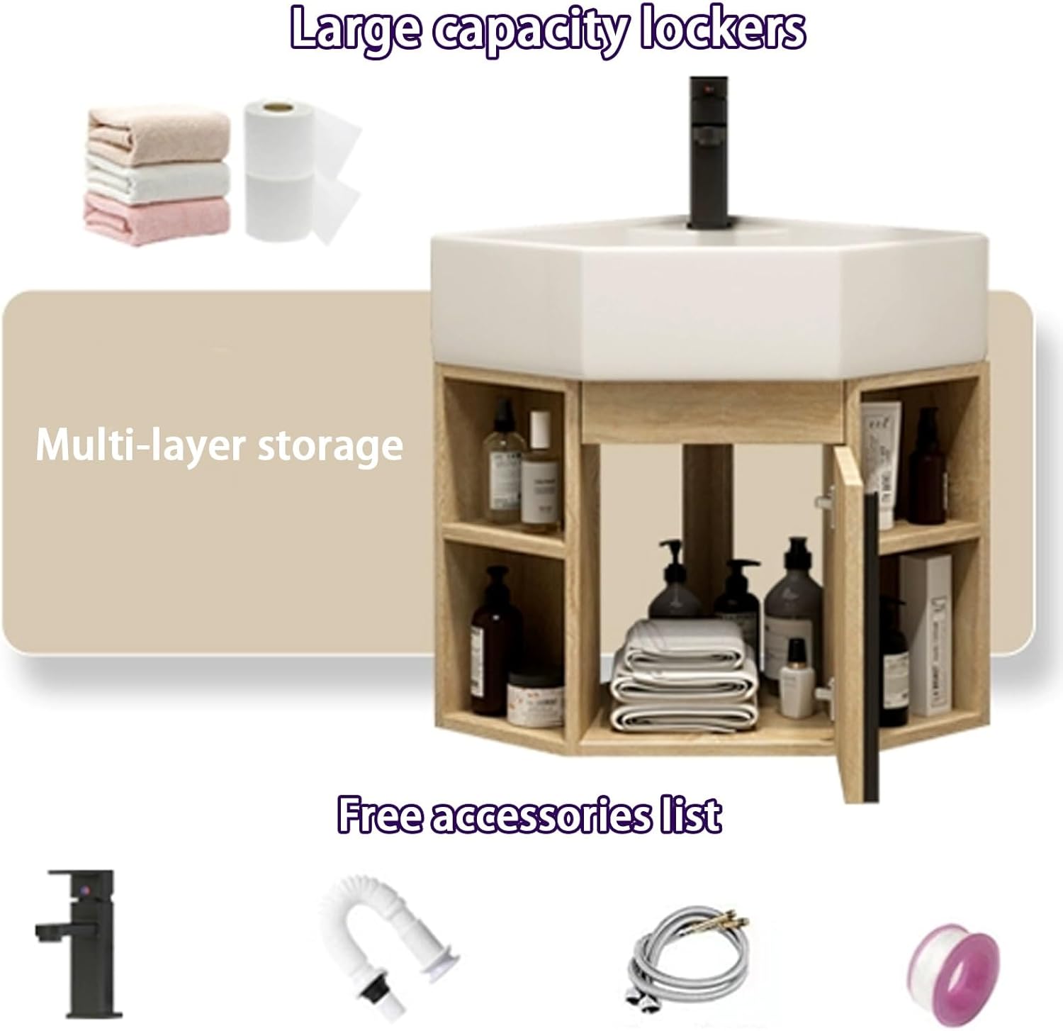 Corner Bathroom Sink, Corner Wall Mount Bathroom Vanity, Corner Sink with Faucet and Drain, Wall Hung Floating Porcelain Ceramic Wash Basin, for Kitchen Home(Gray,40cm/15.7in)