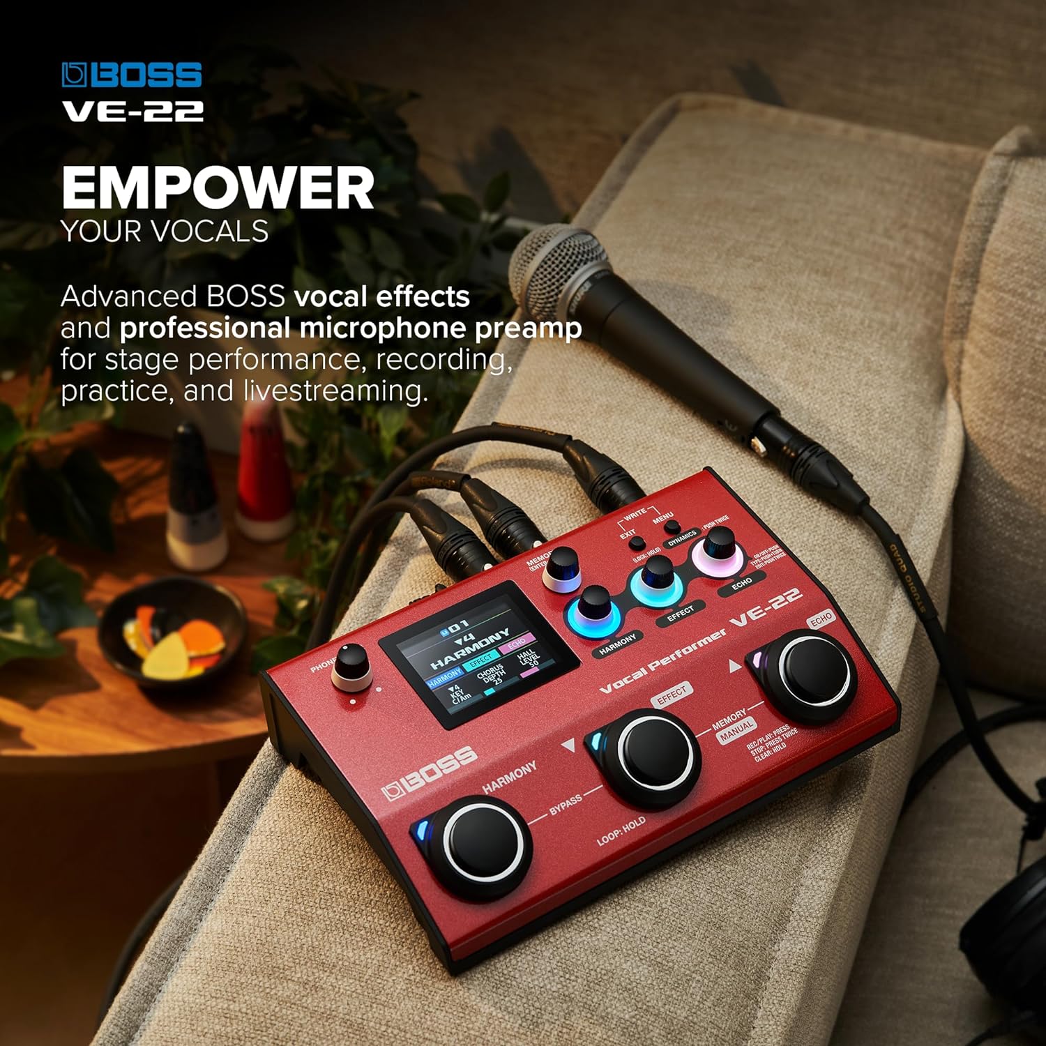 BOSS VE-22 Vocal Performer | Advanced Multi-Effects Processor for Singers | Powerful Harmony & Doubling Functions | Auto Pitch Correction | Ideal for Stage Performance, Recording, Livestreaming & More