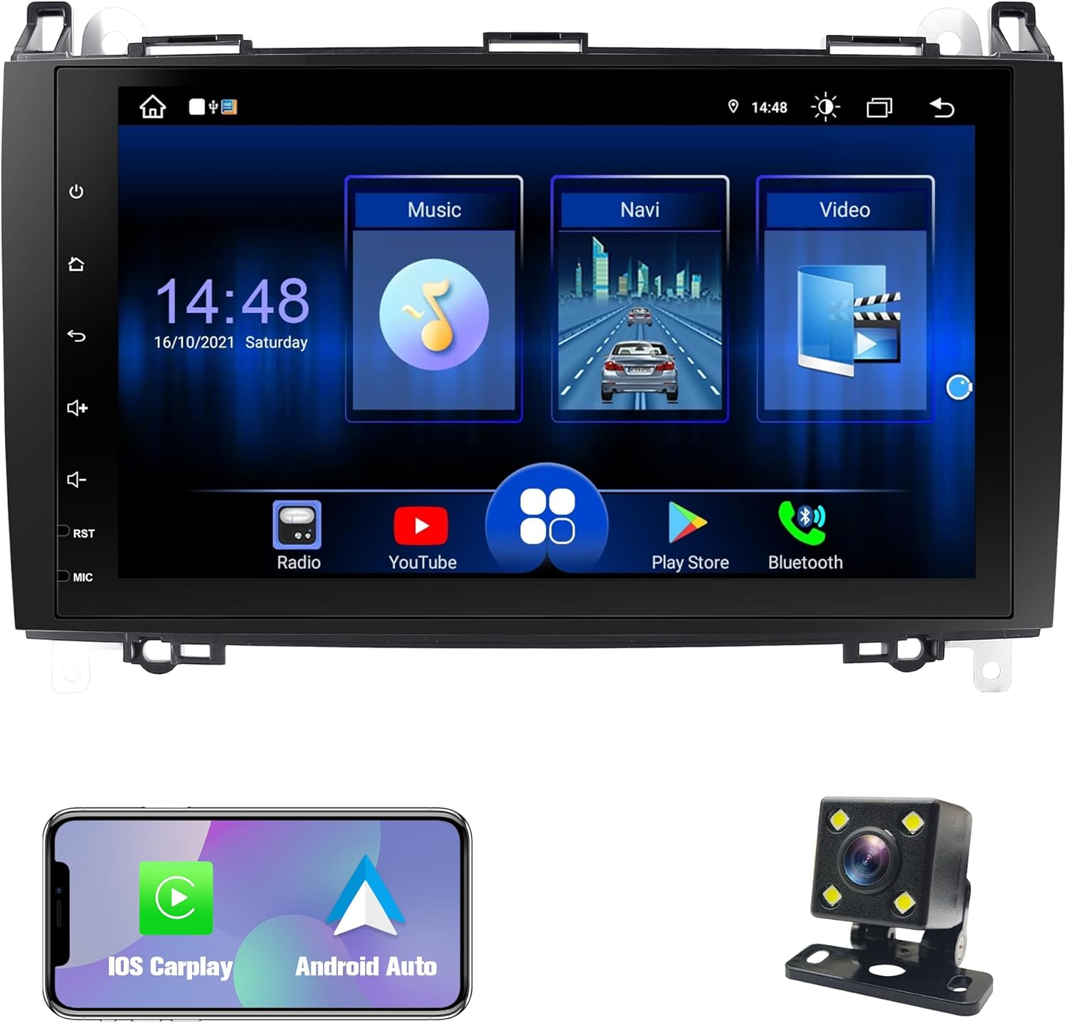 Radio for W639 Sprinter: 64G Double Din Car Stereo with Bluetooth AM FM Apple Carplay for Mercedes Benz W169 Vito Viano W906, 9