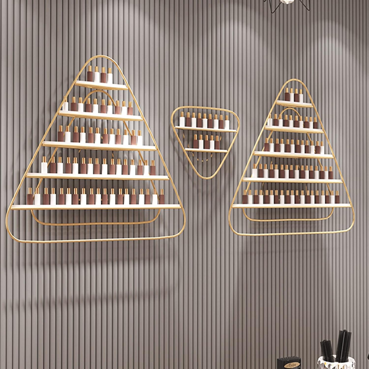 Wall Shelves Floating Shelves Metal Wall-Mounted Nail Polish Storage Racks 5 Tier Wall-Mounted Metal Nail Polish Display Rack, Simple Triangular Floating Wall Mount Shelves Polish Storage Display Rack