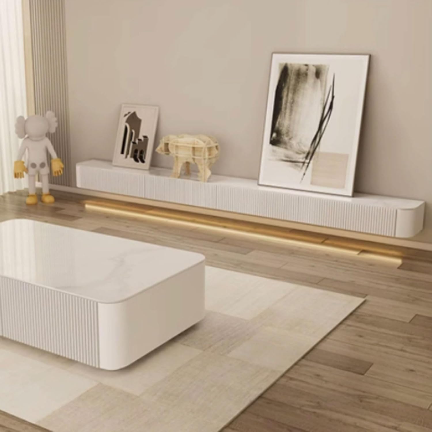 TV Stand TV Cabinet Wooden Floating TV Shelf, 70.8''/78.7'' Wall-Mounted TV Console, Floating Shelf for Under TV, Floating Entertainment Shelf, Floating TV Stand with Storage for Living Room Televisio