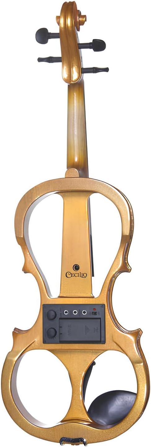 Cecilio 4/4 Full Size Electric Silent Violin, Hand-Carved Solid Maple Wood, Complete Set with Case & Ebony Fittings, Ideal for Practice, Stage & Studio Use, Yellow Maple Metallic