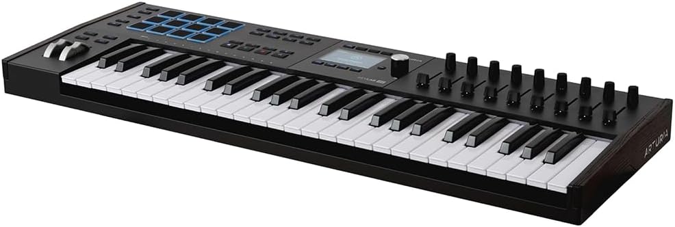 Arturia KeyLab 49 Mk3 Black Bundle with Sustain Pedal & Polishing Cloth – 49-Key USB MIDI Controller, DAW Integration, Faders, Encoders, Pads & Analog Lab Pro Software for Music Production