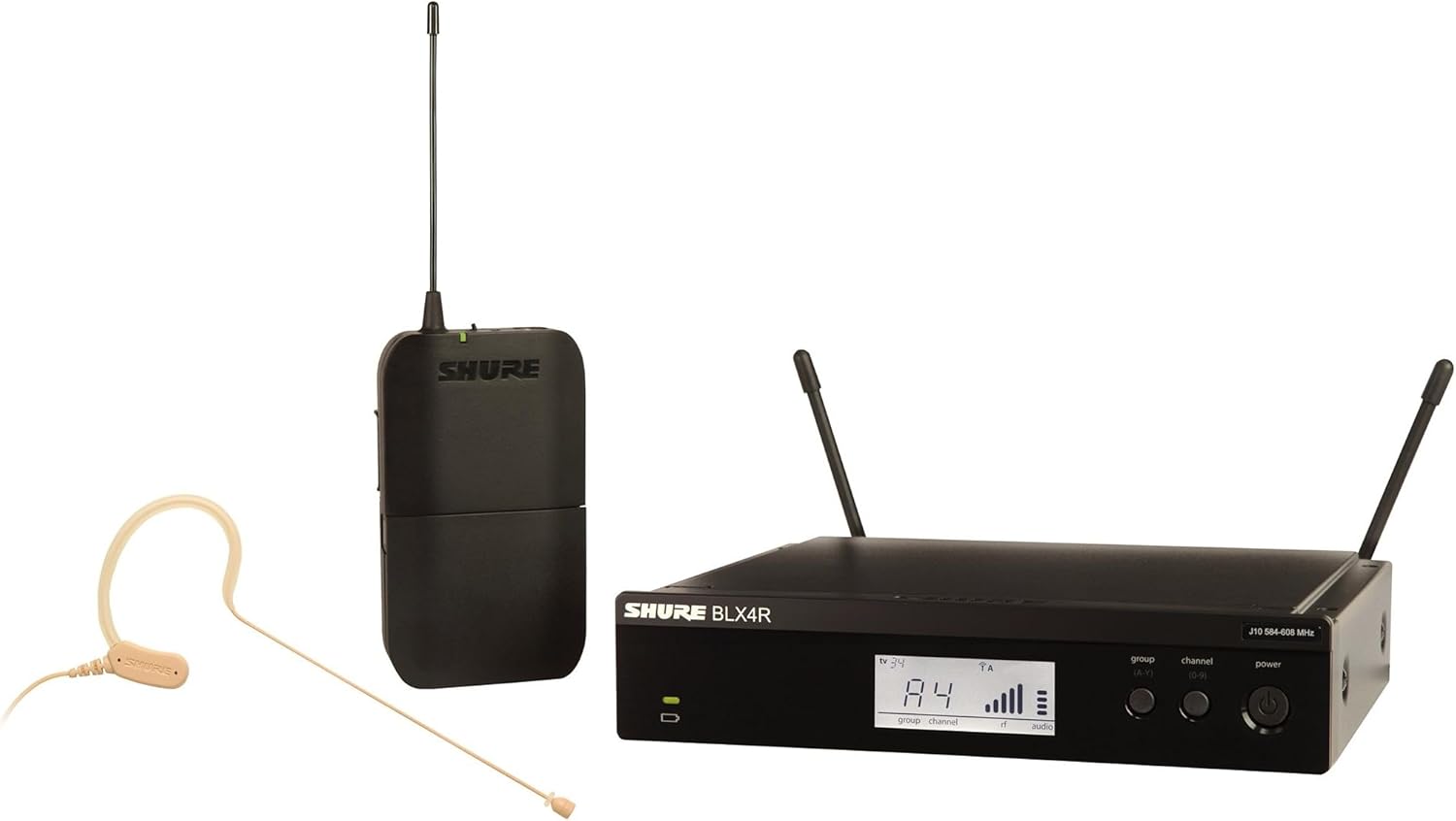 Shure BLX14R/MX53 Wireless Microphone System - 14-Hour Battery Life, 300 ft Range, UHF | MX153 Headset Mic, Single Channel Rack Mount Receiver | H11 Band (BLX14R/MX53-H11)
