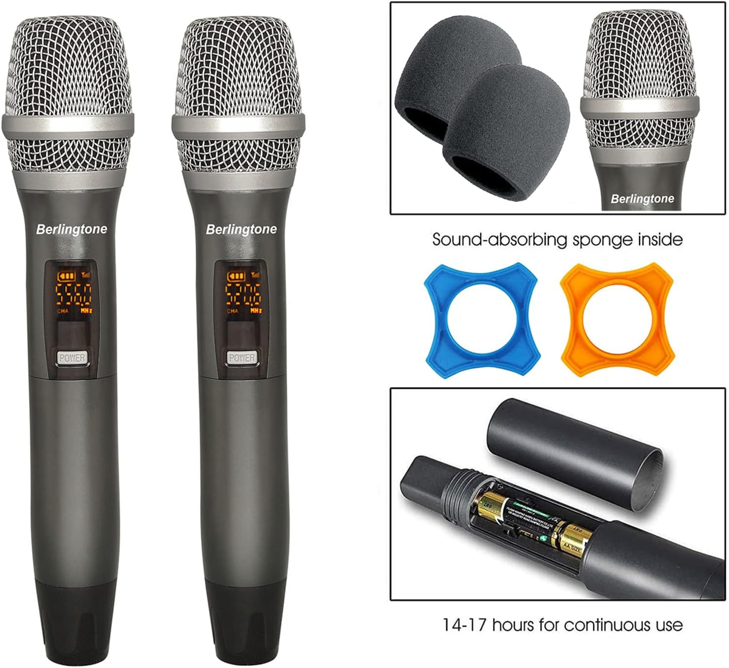 Professional Dual Dynamic Handheld UHF Wireless Microphone System, Metal Microphone and Base, for Singing, Karaoke, Church, Wedding, Meeting, up to 260ft Range (BR-52UM)