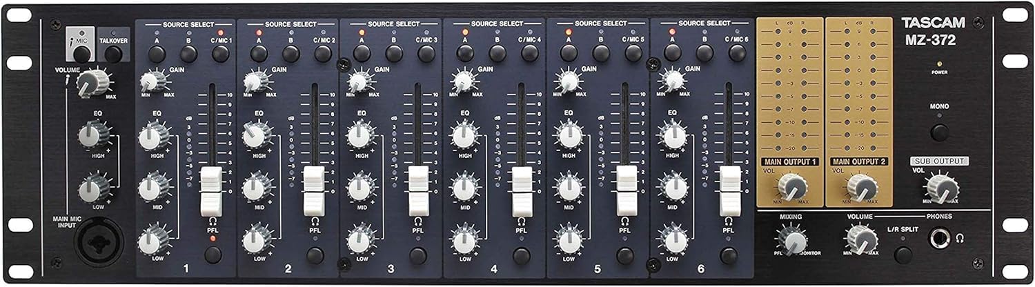 Tascam 7-Channel Rackmount Zone Audio Mixer With Voice Priority (MZ-372)