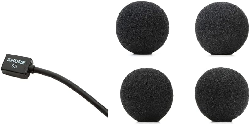 Shure WL93 Series Subminiature Condenser Lavalier Microphones,WL93- Black, with 4-Foot (1.2 m) Cable & RK355WS Black Foam Windscreens for SM93, Set of 4