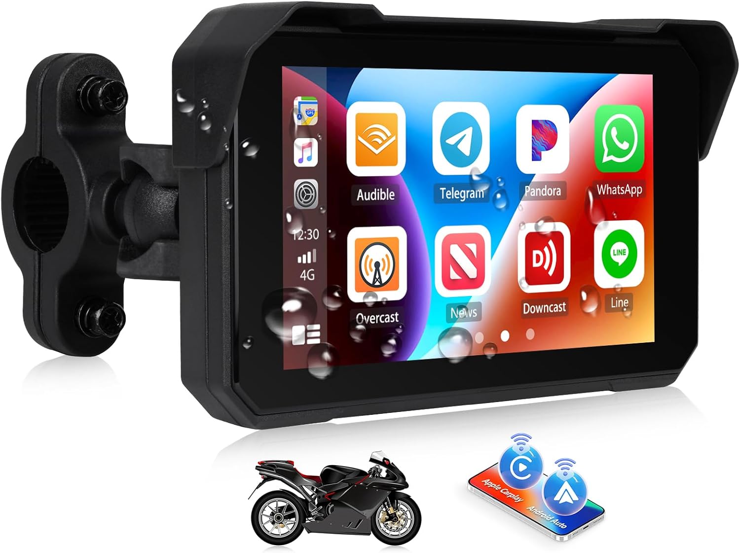 CAMECHO Portable Car Play Screen for Motorcycle, Wireless CarPlay & Android Auto for Motorbike, 5