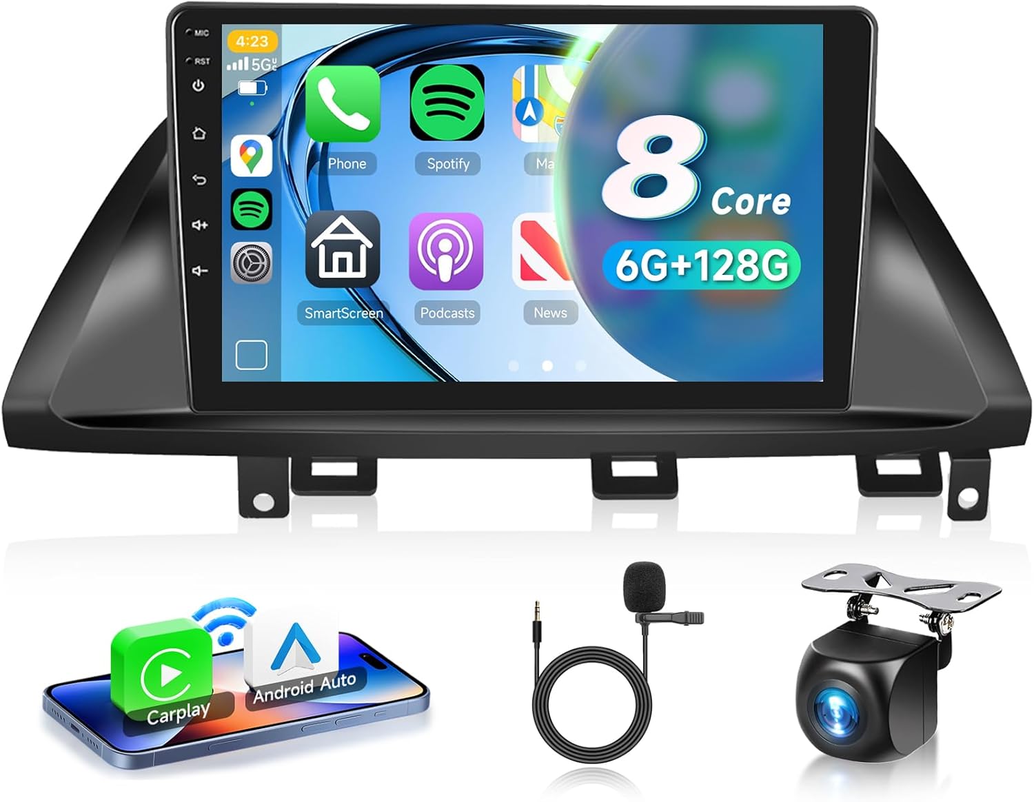 8 CORE 6G+128G Car Radio Stereo for Honda Odyssey 2005-2010 with Wireless CarPlay/Android Auto, 10.1 Inch 1280 * 720P IPS Touch Screen Android 13 GPS WiFi Bluetooth 32-Band DSP HD Backup Camera