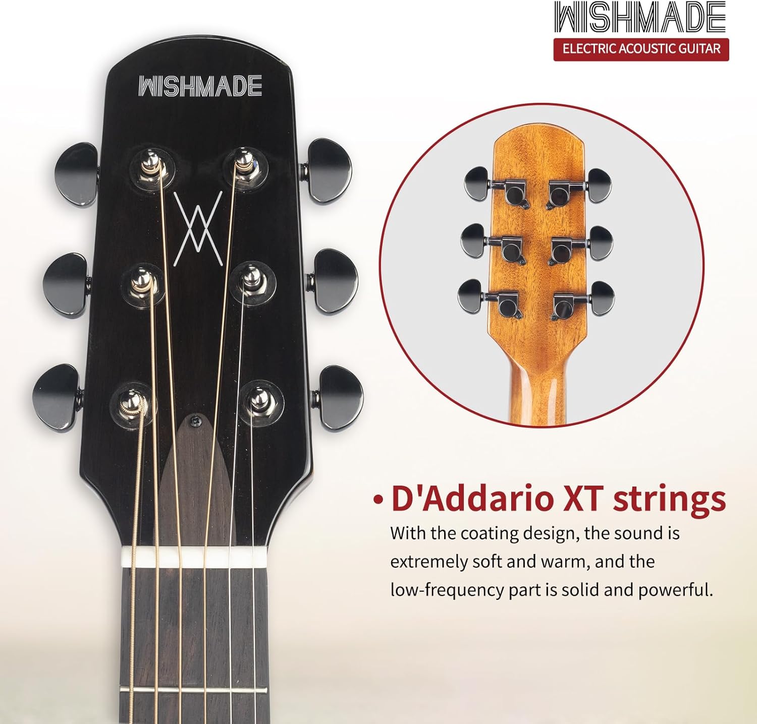 WISHMADE Acoustic-Electric Guitar,6 String Cutaway Guitar Build-in Pickup,Mahogany Body Neck Rosewood Fretboard With Gig Bag for adults (TSB)