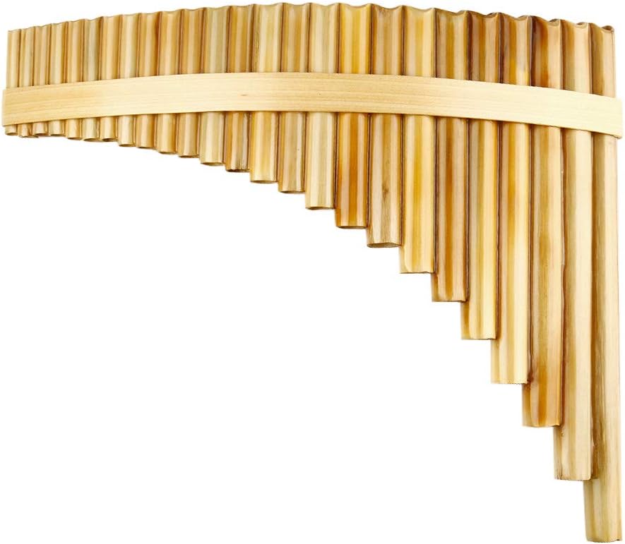 Upscale Romanian Folk Instrument Natural Reed Pan Flute Panpipes G Key Wind Pan flute Flauta Handmade (25 Pipes Left Hand, Wood)
