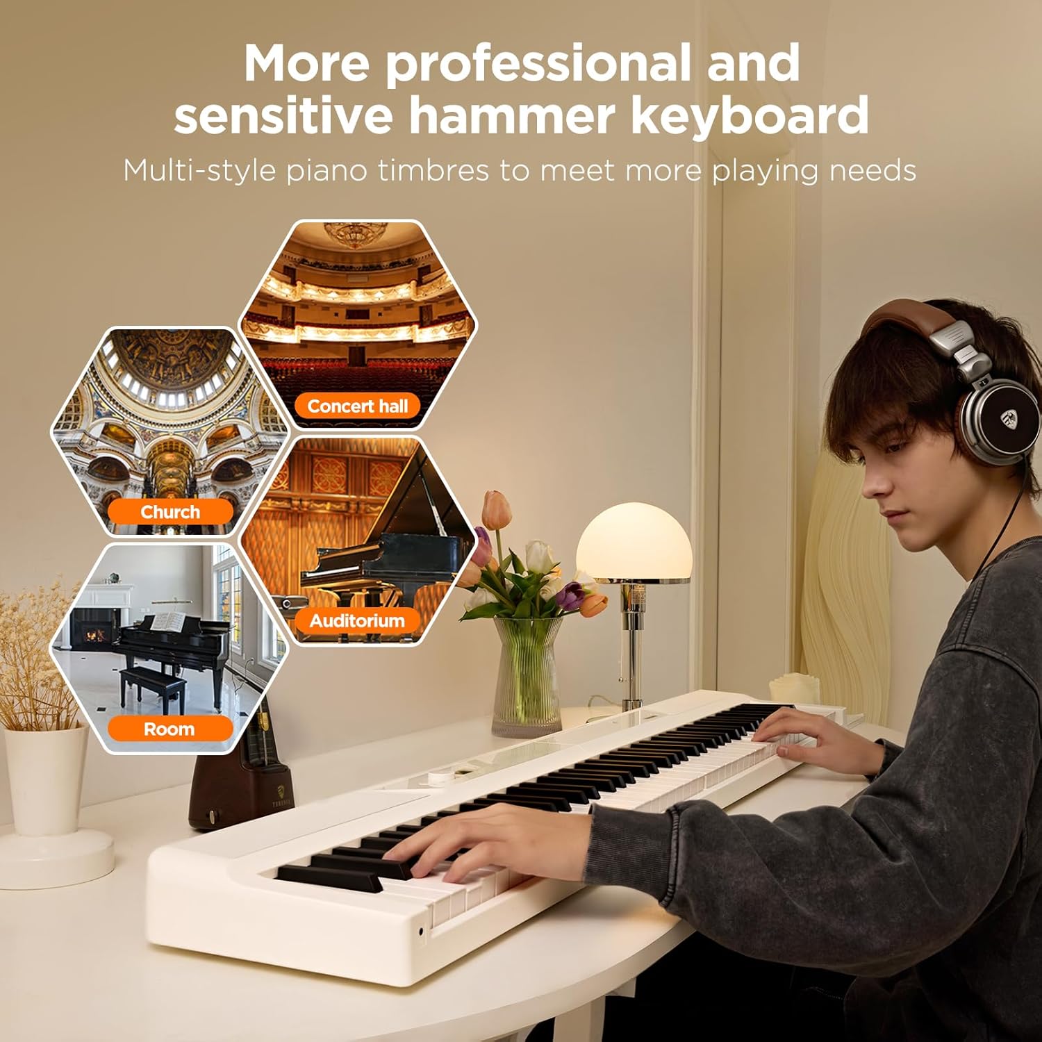 TERENCE Piano Keyboard 88 Key Weighted Key Digital Piano 30W Speaker Bluetooth MIDI Touch Sensitive Panel Portable Keyboard Piano for Beginners Adults Practice Gift for Christmas birthdays V50 White