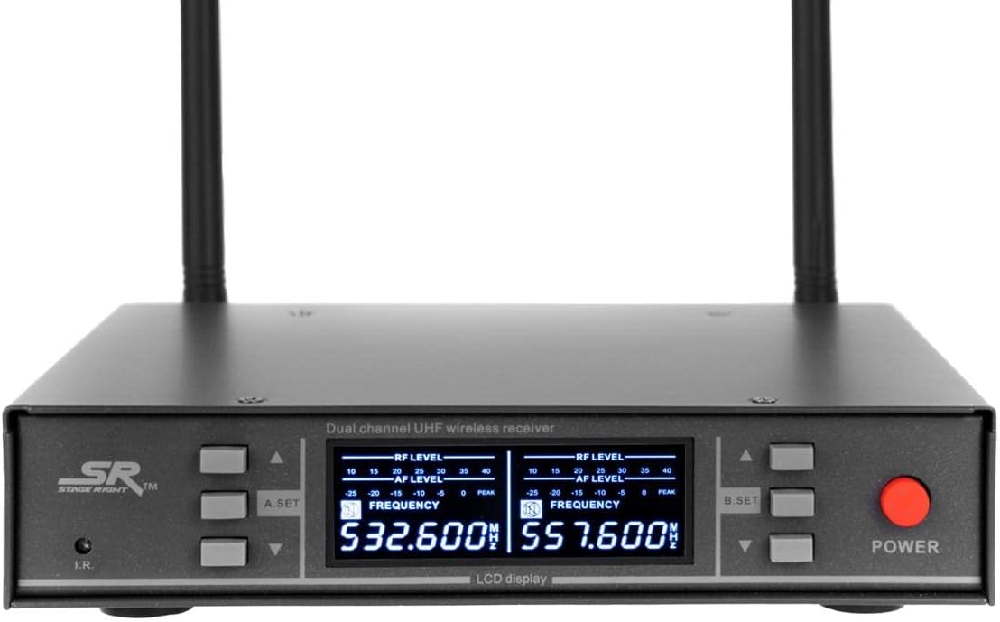 Monoprice 200-Channel UHF Dual Handheld Wireless Microphones System, 262 Feet (80 Meter) Range, Perfect for Church, Birthdays, Karaoke, Weddings, Events - Stage Right Series,Black