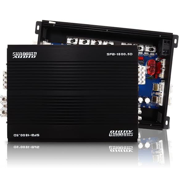 Sundown Audio SFB 4/5-Channel Class D Full Range Car Amplifier 1 Ohm, Brazilian Style Amp with Variable HPF/LPF, Bass Boost, Clipping Remote for Car & Marine Audio (SFB-1800.5-5-Channel)
