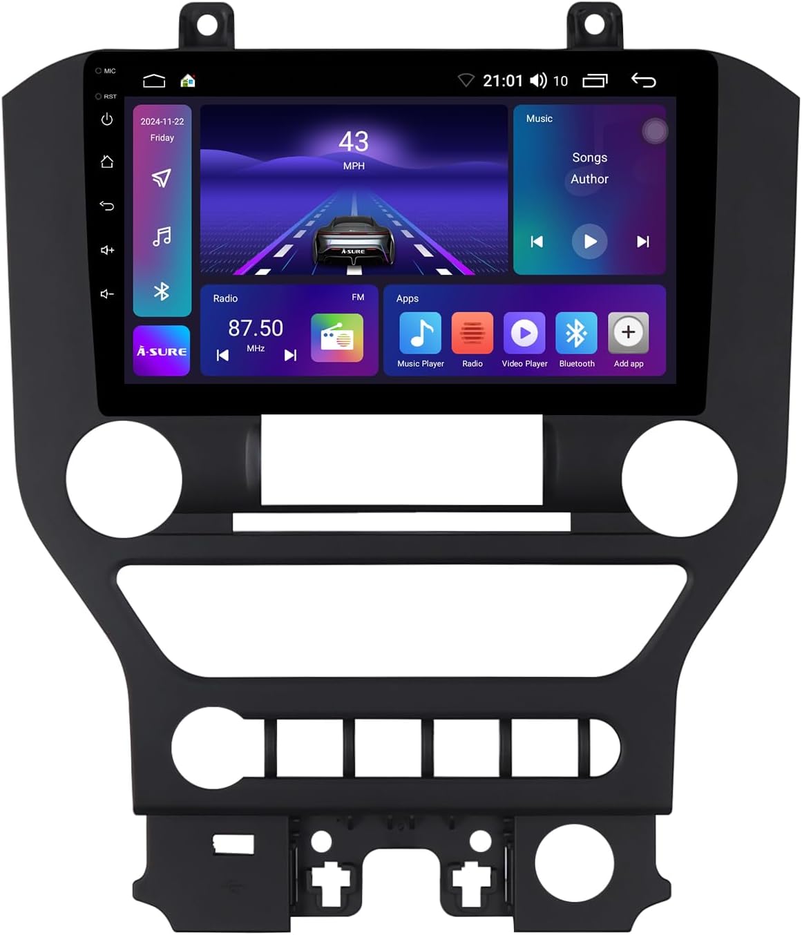 ASURE 9in Car Stereo Radio for Ford Mustang 2015-2020 Automatic AC,4Core 2+64GB Android Car in-Dash Navigation GPS Head Unit with Wireless Carplay Android Auto,1280x800 Touchscreen Multimedia Player