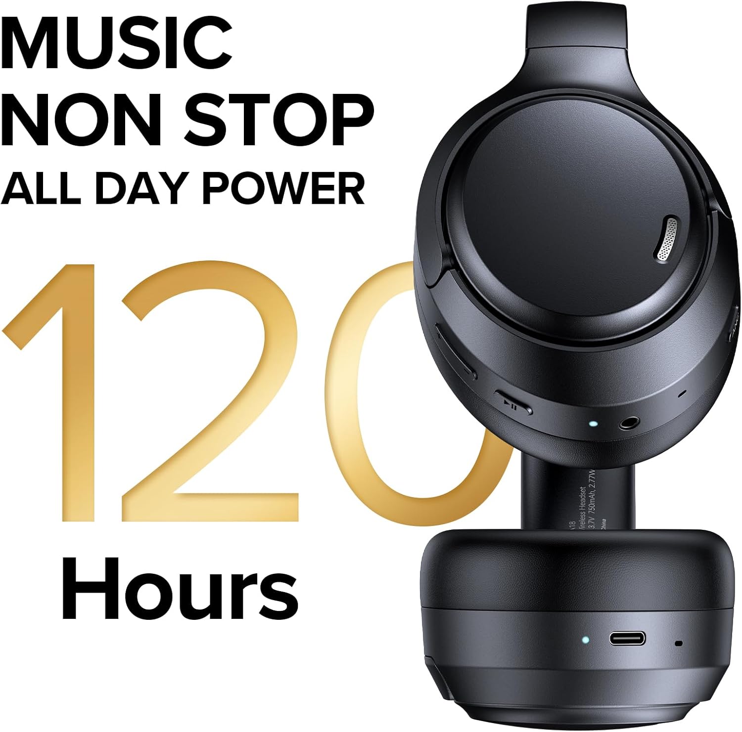 Hybrid Active Noise Cancelling Headphones Wireless, 120Hrs Playtime, 6 ENC Clear Mic, Over Ear Bluetooth Headphones with Hi-Res Audio Comfort Earcup Foldable ANC Headphone for Travel Game Home Office