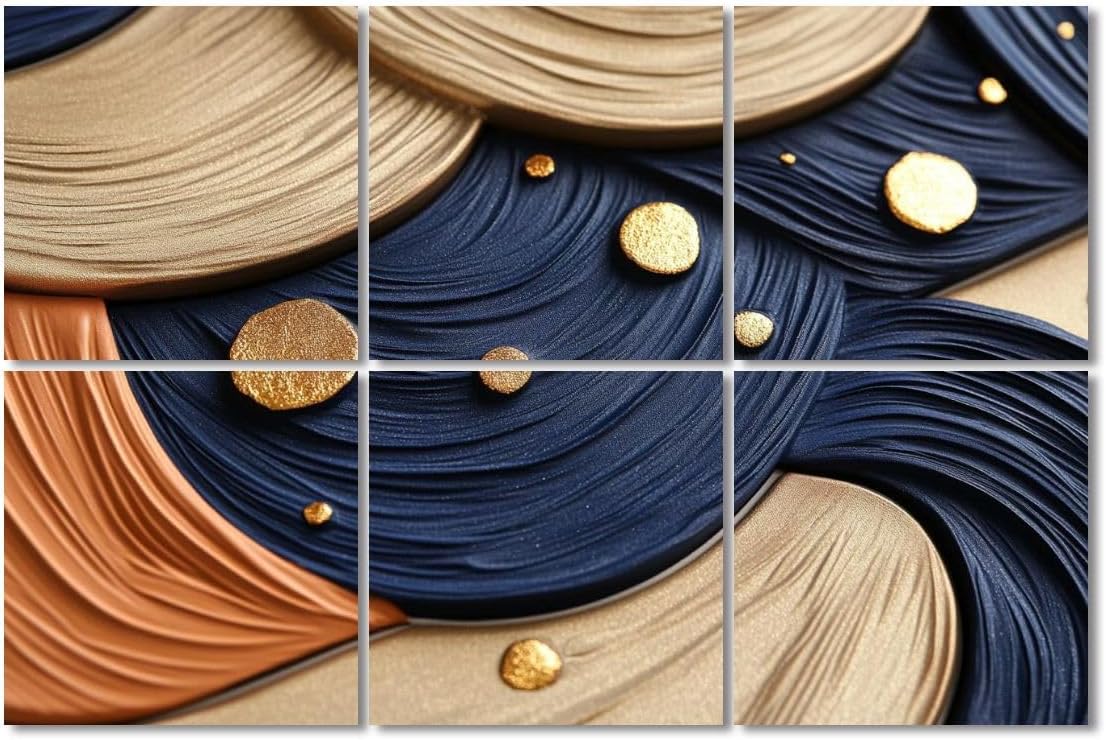 6 Pack Art Acoustic Panels Sound Absorbing Mid Century Abstract Terracotta Navy Blue Orange Boho Minimalist Gold Decorative Soundproof Wall Panels Self Adhesive for Recording Studios Office 72