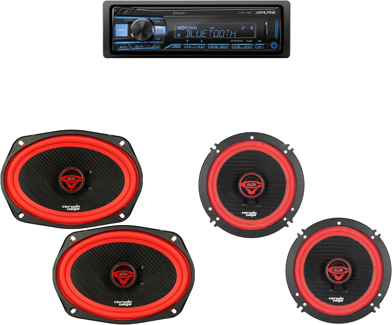 UTE-73BT Bluetooth Car Stereo Receiver (No CD) with Cerwin Vega V65 6.5