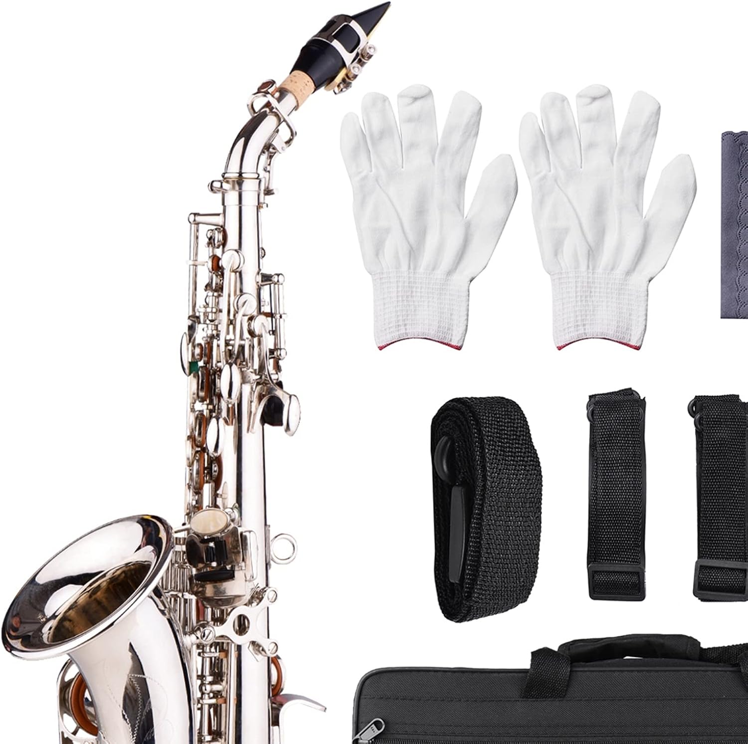 Saxophone Bb Bend Althorn Saxophone Sax Pearl White Shell Buttons Wind Instruments Brass Gold and Silver Sax Carve Pattern Student Saxophone (Color : Silver)