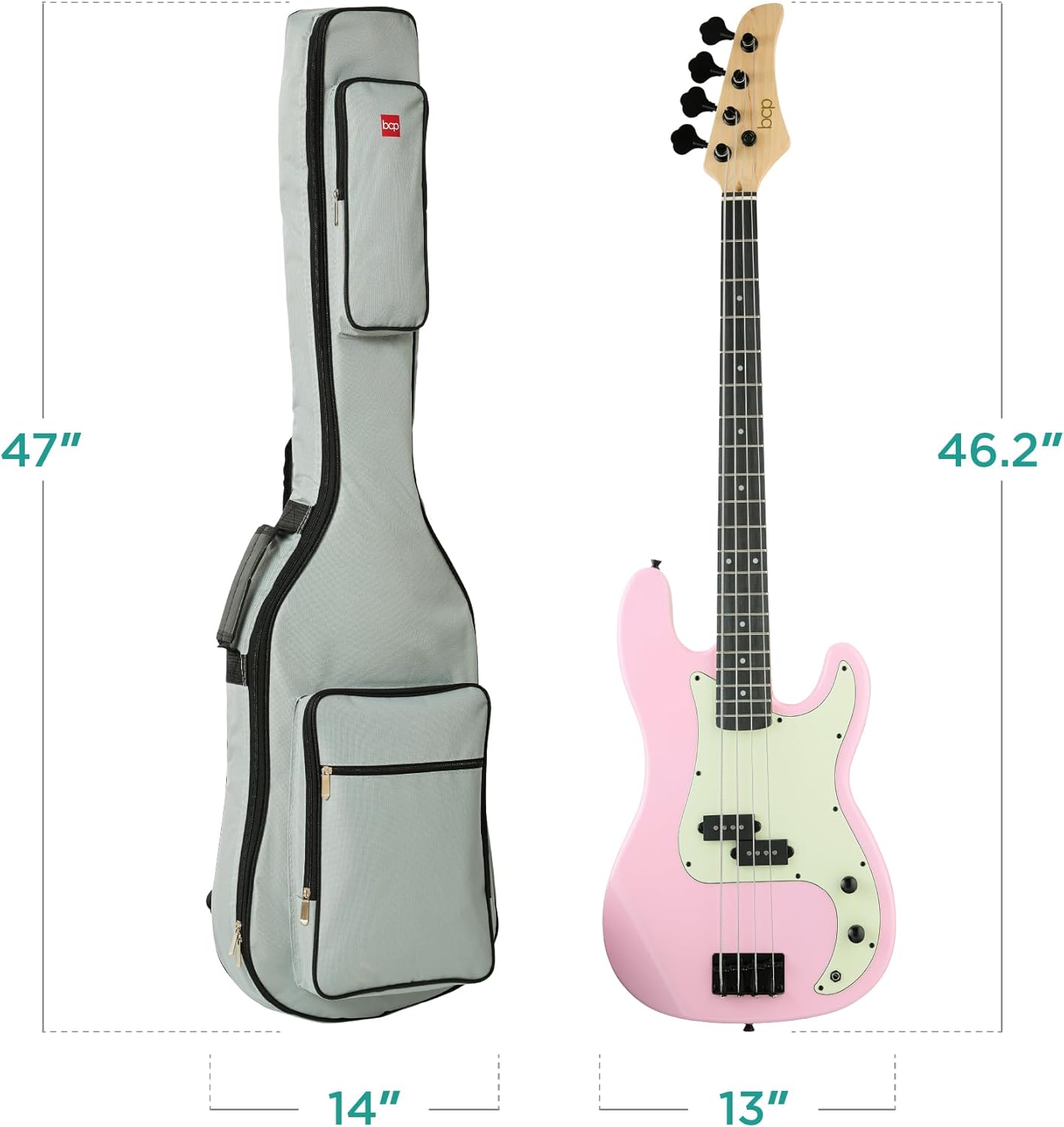 Best Choice Products Full Size Beginner 4-String Electric Bass Guitar, Wooden PB-Style Bass Starter Set w/Padded Carrying Case - Pink/Mint