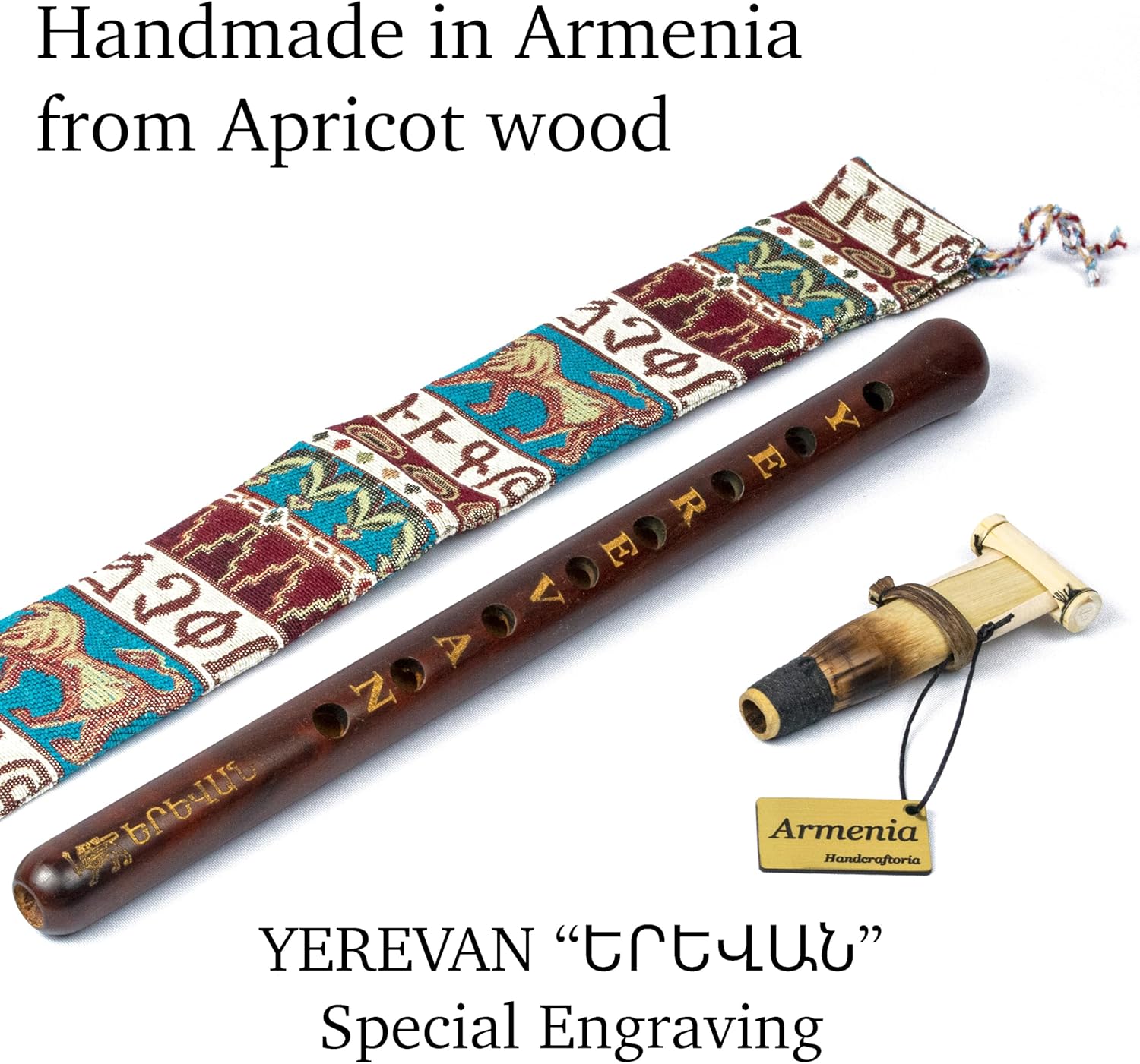 Armenian Duduk SPECIAL EDITION - YEREVAN birthday - handmade from ARMENIA with Playing Instruction - Oboe flute Balaban Woodwind Instrument Apricot Wood - Gift National case