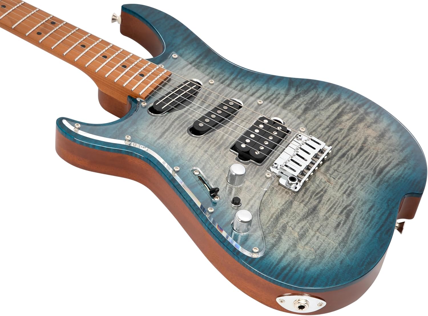 Vola Electric Guitar OZ RV TNC LH Aqua Burst Gloss Handmade in Japan MIJ Solid Flame Maple Top Roasted Maple Neck Stainless Steel Frets Gotoh Bridge Gotoh Locking Tuner 6 Strings Modern C Neck