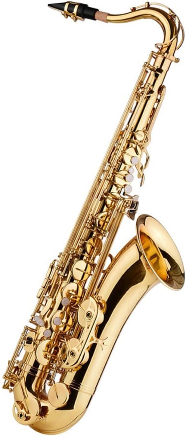 Bb Tenor Saxophone Brass Body Gold Lacquered Surface Woodwind Instrument with Carry Case