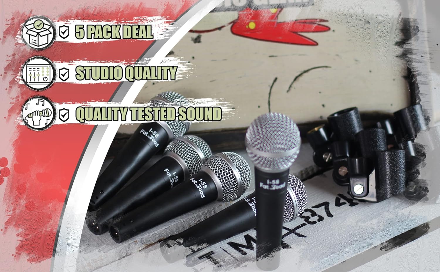 Fat Toad Vocal Microphones (Live ResponsePRO Edition) 5-Pack – Cardioid Dynamic Handheld Mics with Clips for Studio Recording, DJ Karaoke