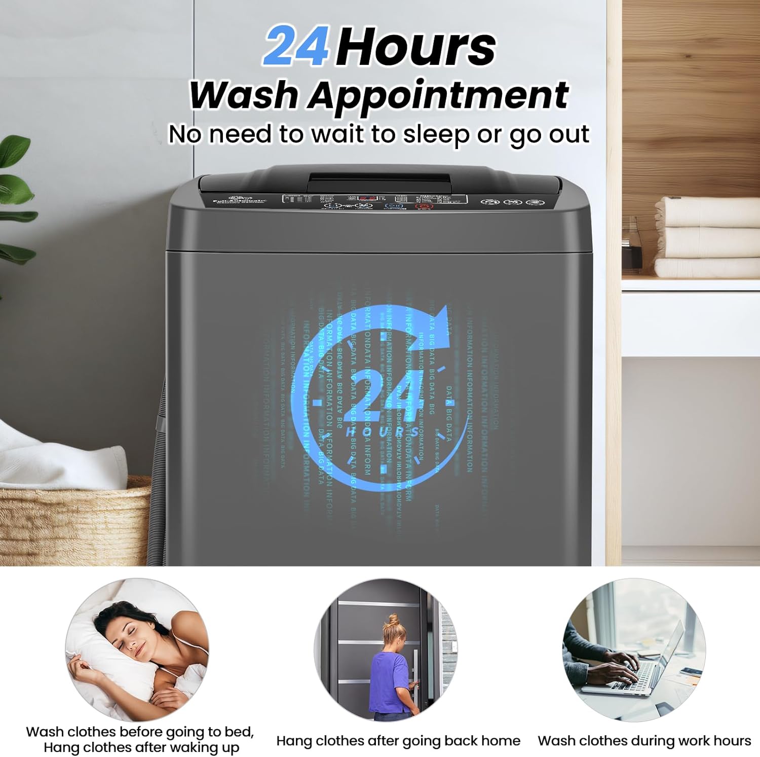 Nictemaw Portable Washing Machine 17.8 lbs Fully Automatic Portable Washer with LED Display, 10 Programs 8 Water Levels, 2.4 Cu.ft Compact Laundry Washer with Drain Pump for Apartment, Dorm, Home, RVs