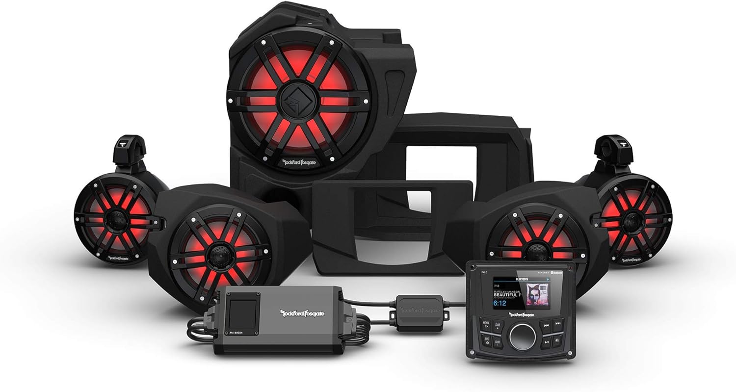 Rockford Fosgate RZR14-STG4 Audio Kit: PMX-2 Receiver, 800-Watt Amp, M1 Series Color Optix Multicolor LED Lighted Front Speaker, Subwoofer & Rear Speaker Kit for Select RZR Models (2014-2021)