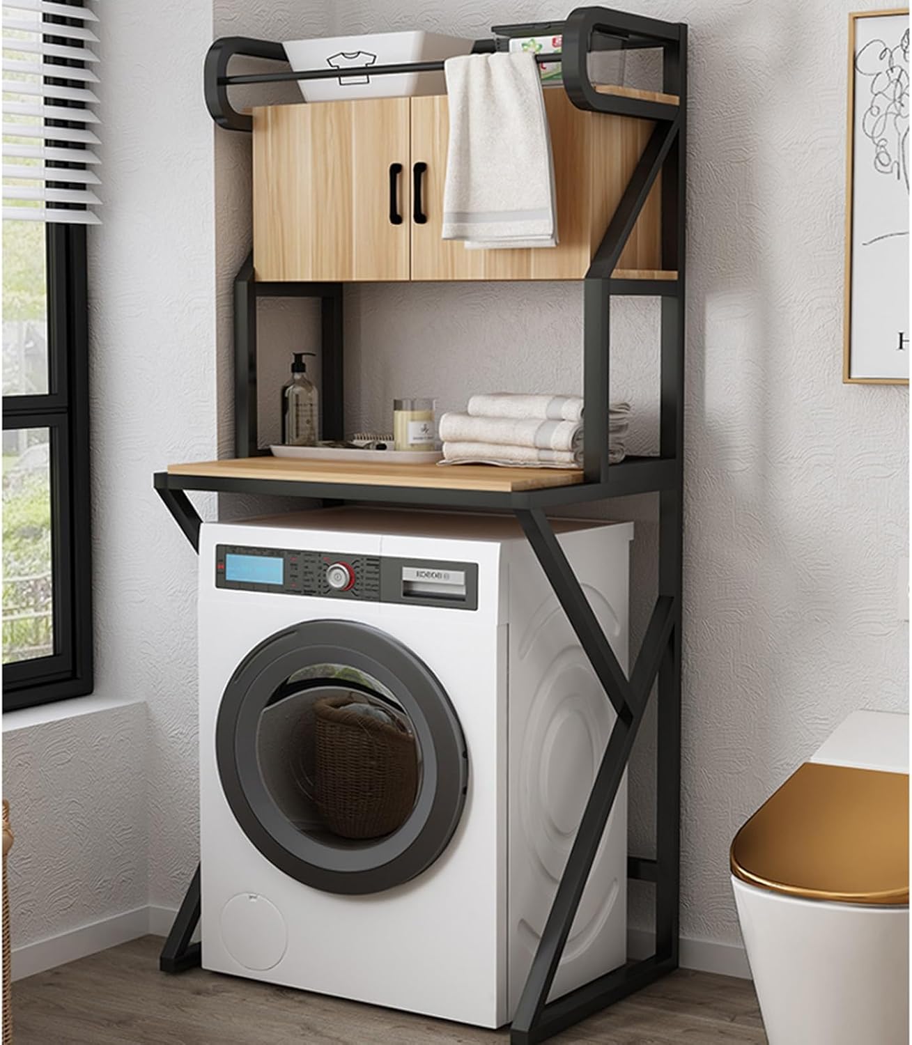 Over Washing Machine Storage Rack, Drum Washing Machine, Balcony Bathroom Stand, Cabinet with Storage Cabinet (C)