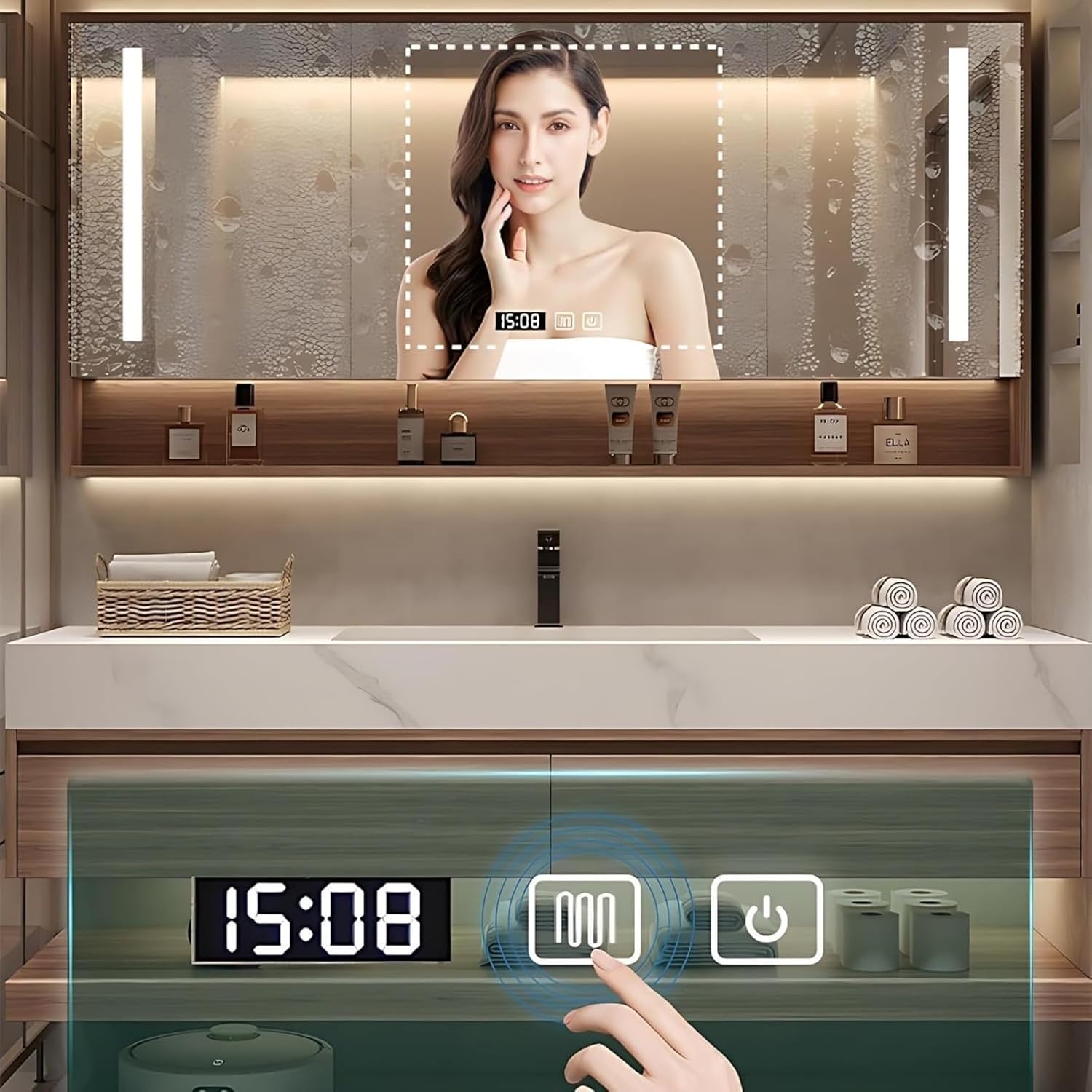 42 in Stylish Bathroom Vanity with Sink - Floating Bathroom Vanity Set - Includes Smart Defogging Mirror Cabinet & Faucet - Multi-Layer Solid Wood Material - Wall Mount