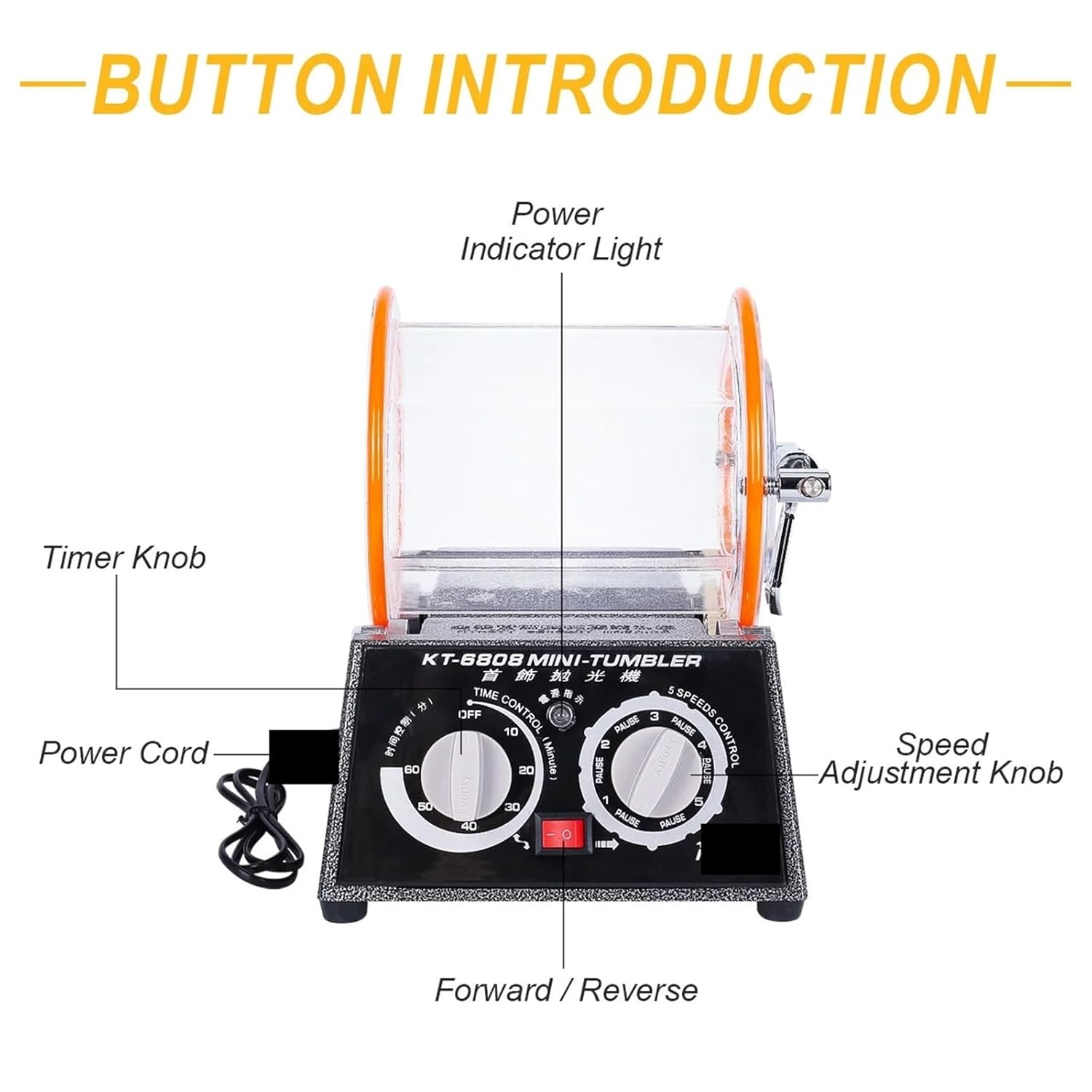 Jewelry Polishing, Jewelry Rotary Tumbler Polisher with Timer 5-Speed Control Jewelry Cleaning Polishing Machine Tool