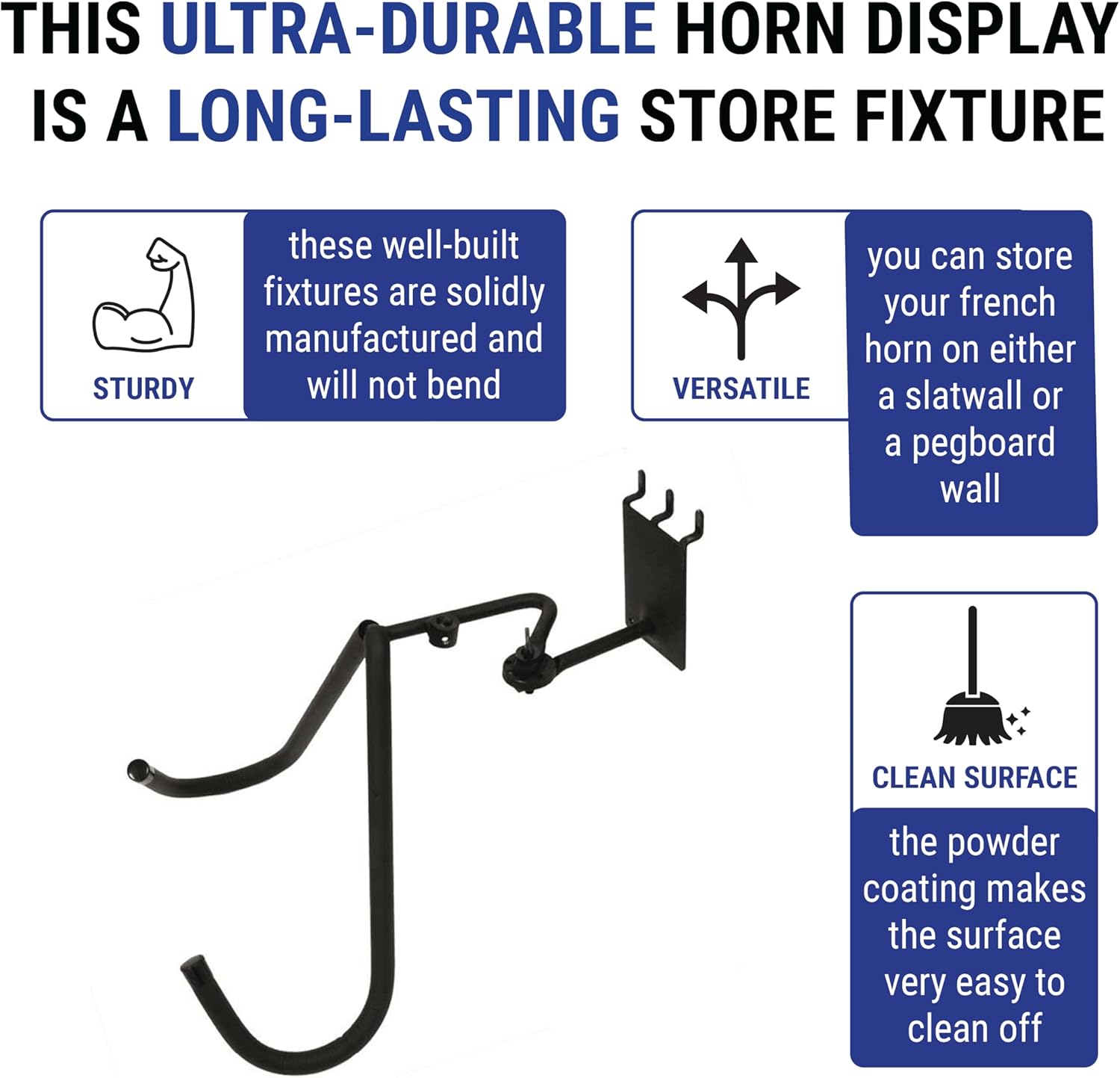 Metal Adjustable French Horn Holder Display for Slatwall or Pegboard (Quantity 5) (5, Black)