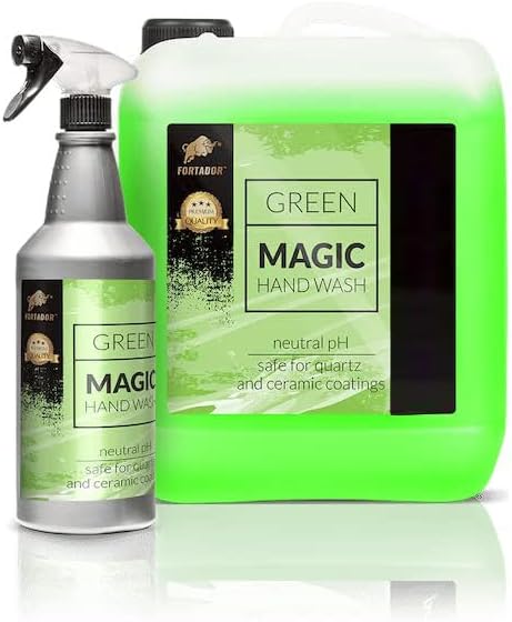 FORTADOR Green Magic Waterless Hand Wash and Wax, Extra Protection and Shine in one easy step, Car Wash, Better Protection, Safe for Cars, for washing Motorhomes, Motorbikes