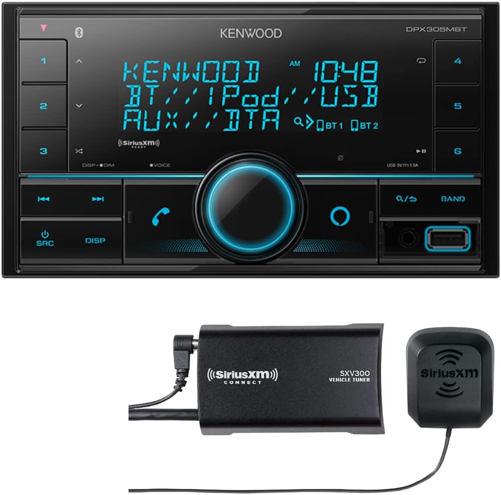 KENWOOD DPX305MBT Double DIN in-Dash Digital Media Receiver with Bluetooth (Does not Play CDs), Mechless Car Stereo Receiver, Amazon Alexa Ready - Black, Plus SXV300V1 SiriusXM Tuner