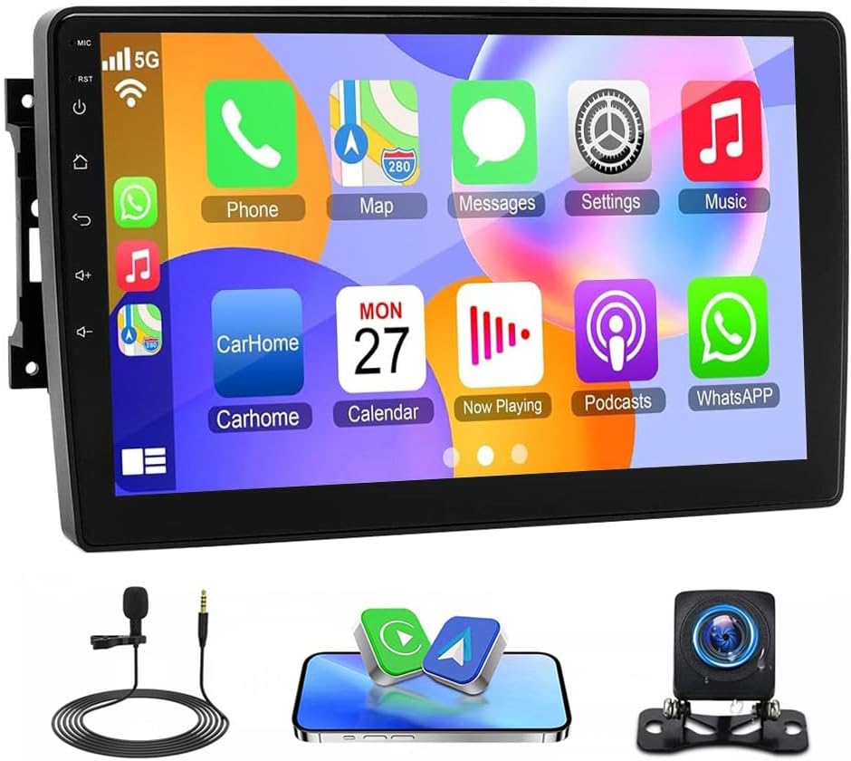 Car Stereo Radio Compatible for Jeep Compass 2009-2017 with Carplay Android Auto GPS Navigation 10in Touchscreen Car Radio Player with Bluetooth WiFi FM SWC Mirror Link Split Screen + Backup Camera