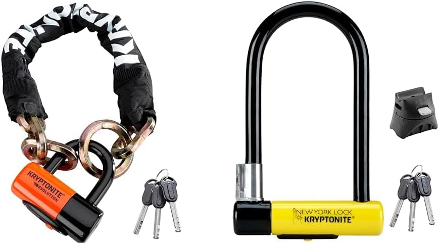 Kryptonite 1275 Chain Bike Lock 2.5ft with Evolution Disc Lock and Keys Bundle with Kryptonite Heavy Duty 4in x 8in Key Lock