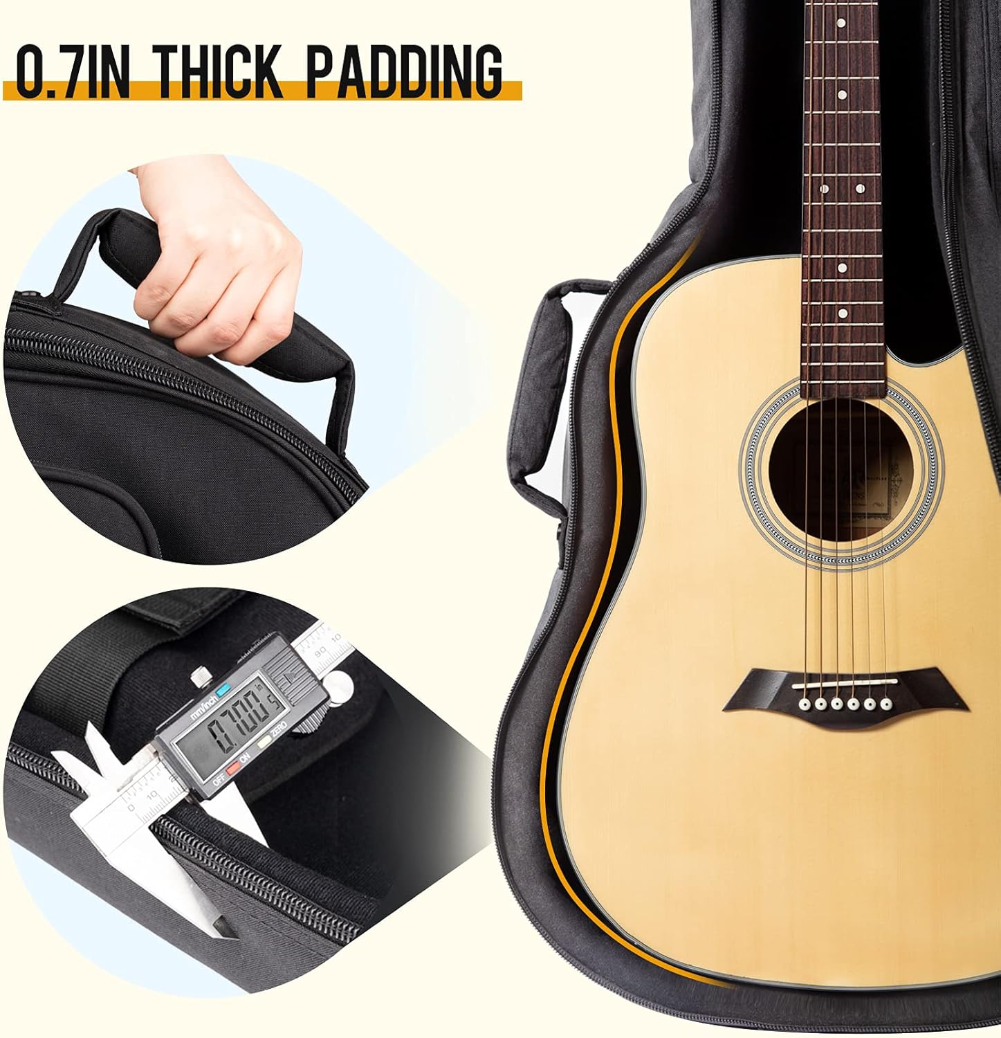 CAHAYA Acoustic Guitar Case Soft Padded Guitar Bag 0.7 In Thick Sponge Reinforced Gig Bag with 5 Pockets,Neck Cradle,Back Hanger Loop for 39 40 41 In Acoustic Classical Guitars CY0244