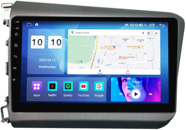 Android Car Stereo for Honda Civic 2012-2015,9 inch IPS Touchscreen with Upgrade Wireless CarPlay & Android Auto,WiFi/GPS,Support SWC and Subwoofer,8-Core 8G+256G