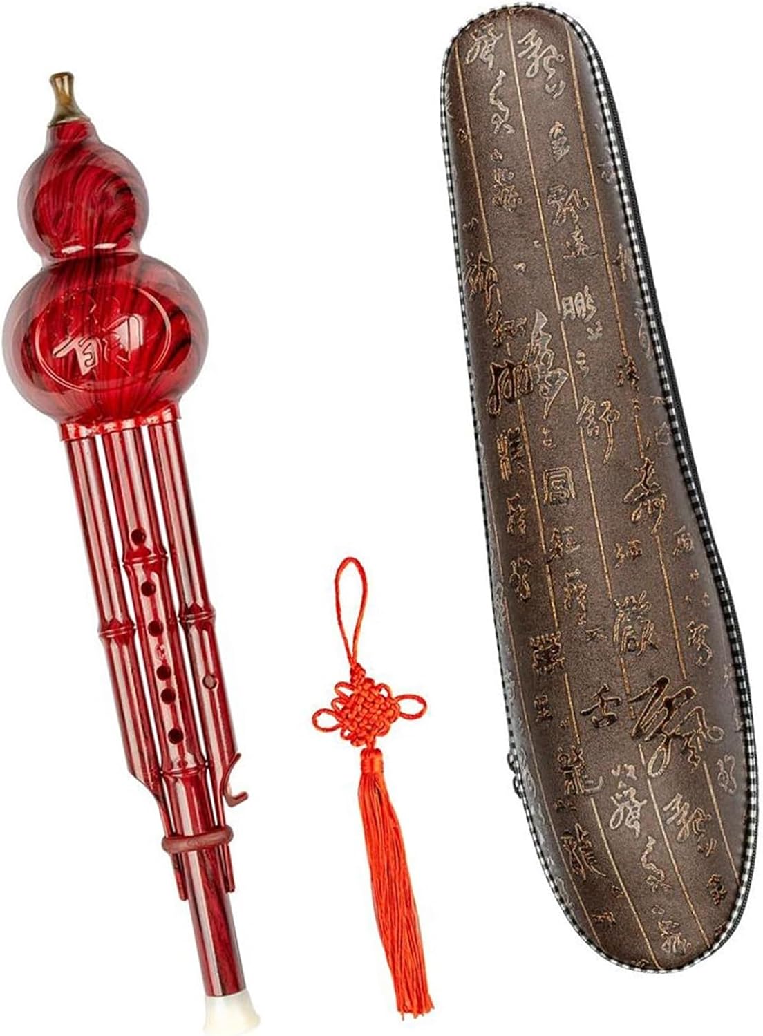 Hulusi Flute C Key 2 Tone Chinese Ethnic Instrument Hulusi Gourd Cucurbit Flute Resin Pipes Color Wind Instrument W/Case