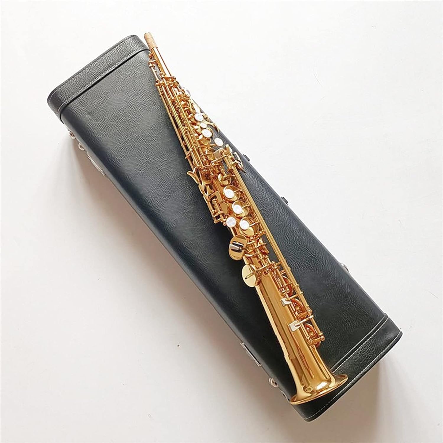 Brass Straight Bb Flat Sax Saxophone Woodwind Instrument Natural Shell Key Carve Pattern with Carry (Color : 1)