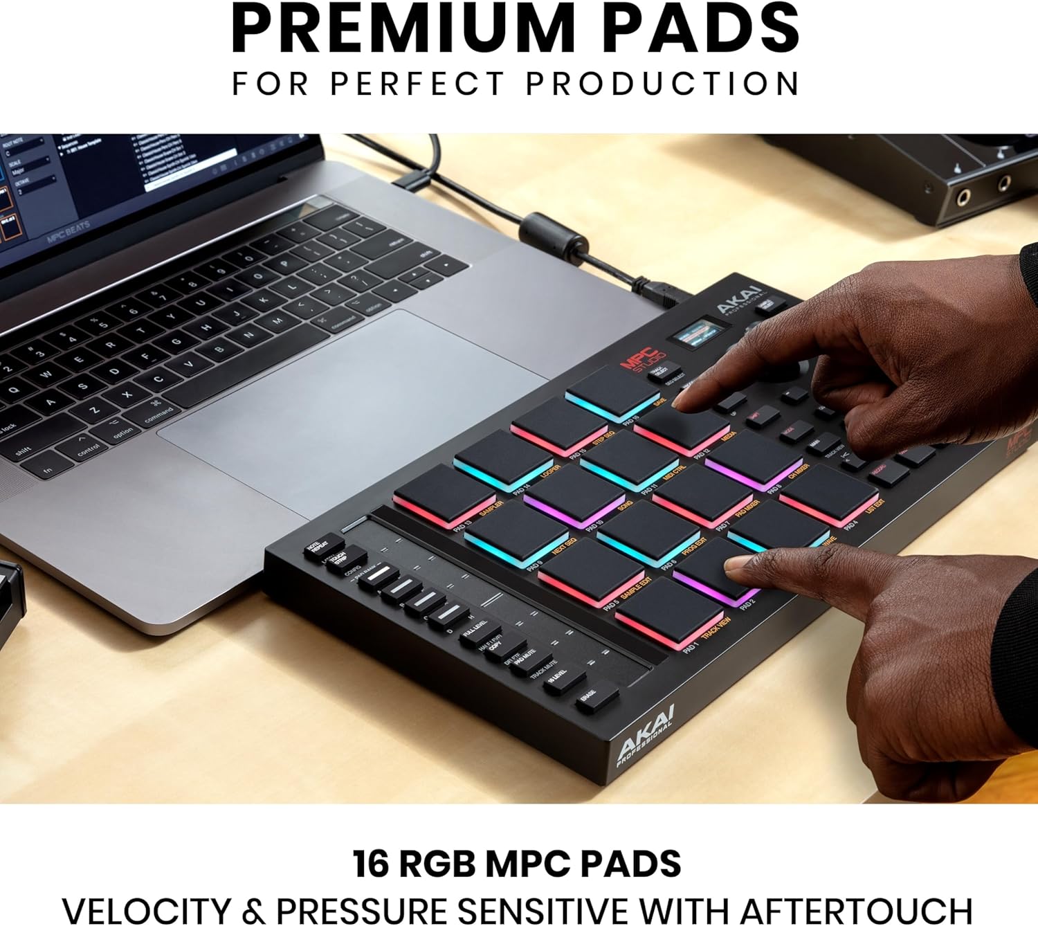 Akai Professional MPC Studio MIDI Controller Beat Maker with 16 Velocity Sensitive RGB Pads, MPC Software, Assignable Touch Strip and LCD Display