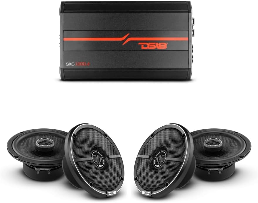 DS18 Ultimate Car Audio Upgrade Bundle - 4X ZXI-654 Coaxial Speakers & SXE-1200.4 Amplifier 4-Channel, Complete Package for Car Audio Sound Systems