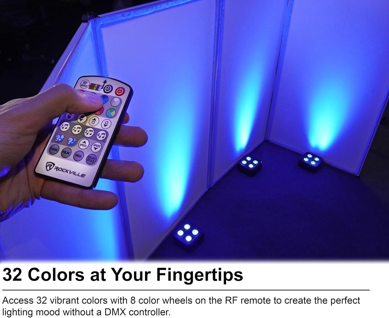 Rockville 4 Pack MINI RF4 V2 Black LED Wash Up Light, RGBWA+UV, Compact, App, Remote, LCD, Wireless DMX, Rechargeable, Perfect for DJ/Party Lighting