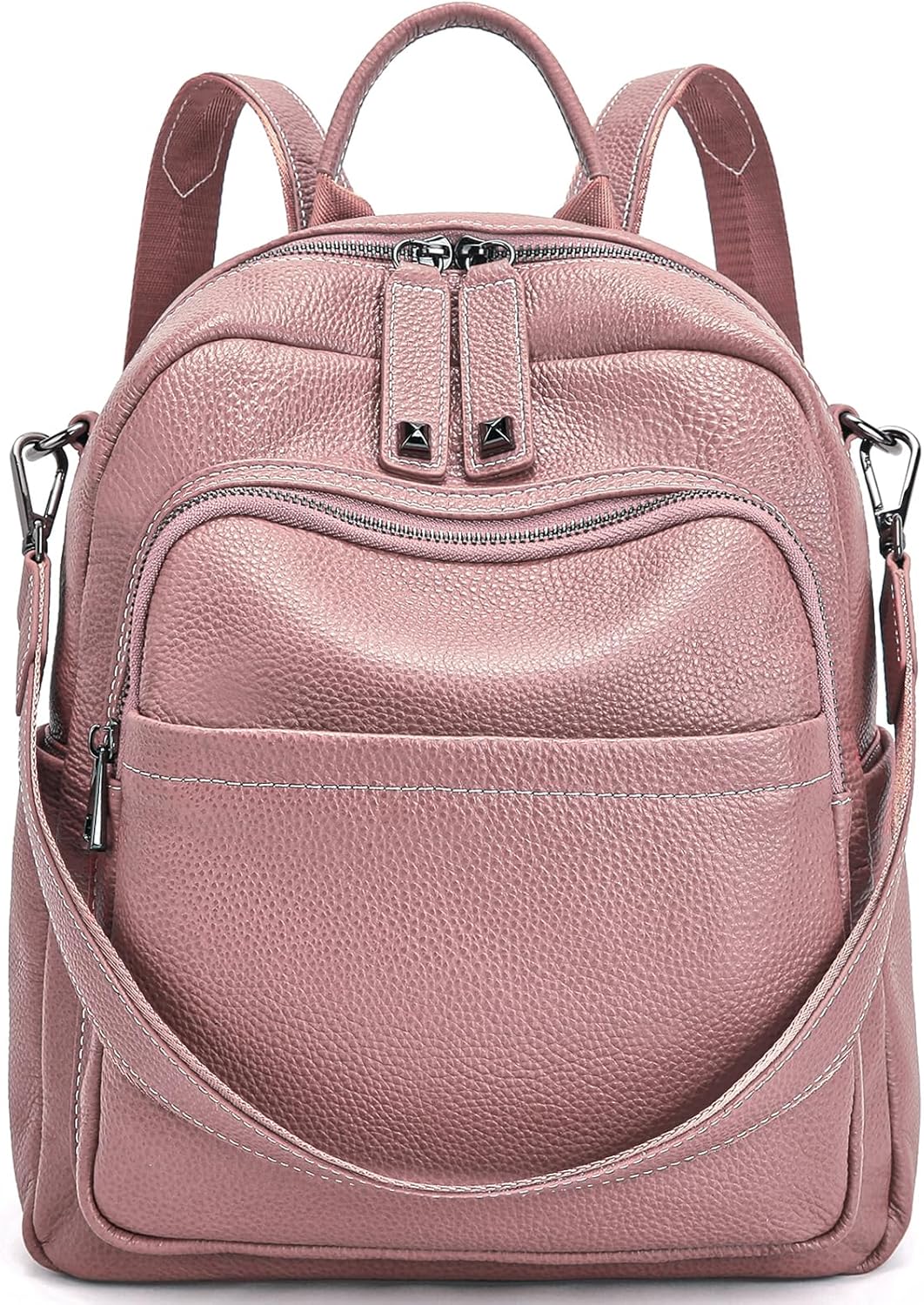 BOYATU Genuine Leather Backpack Purse for Women: Anti Theft Convertible Soft Backpacks - Elegant Womens Travel Backpack (06 Medium-Coral Pink)