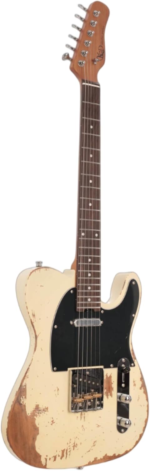 KGD Relic electric guitar mahogany body carbonized maple neck rosewood fretboard 6-string solidbody electric guitar S-S pickupsbrass barrel saddle bridge (Cream Yellow)