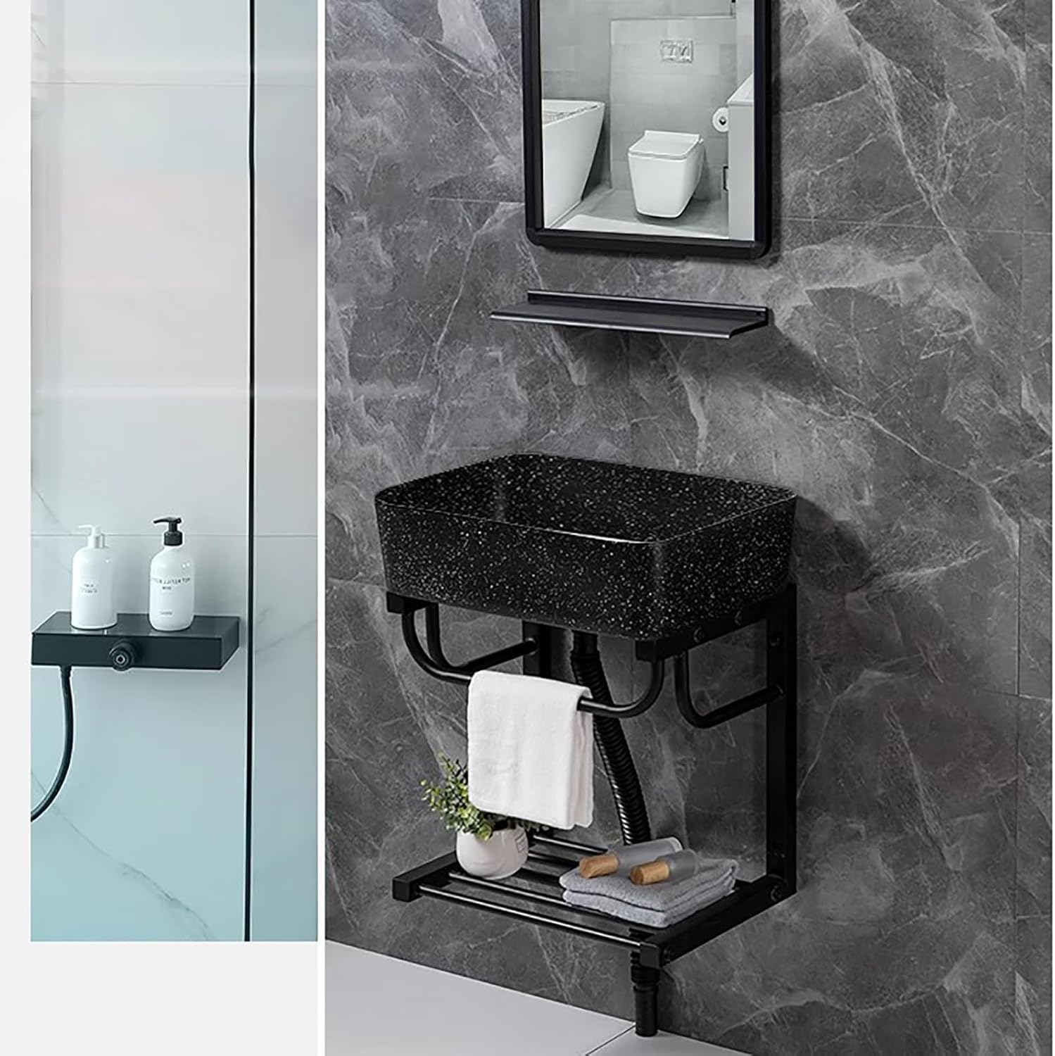 DOSSAE Vessel Sink Vanity,Vitreous China Bathroom Sink,Vitreous China Bathroom Sink,Wall Mount Corner Sink,Corner Sink Vanity,with Faucet Hole,for Home Kitchen Patio Room. (Size : Wall-Mounted)