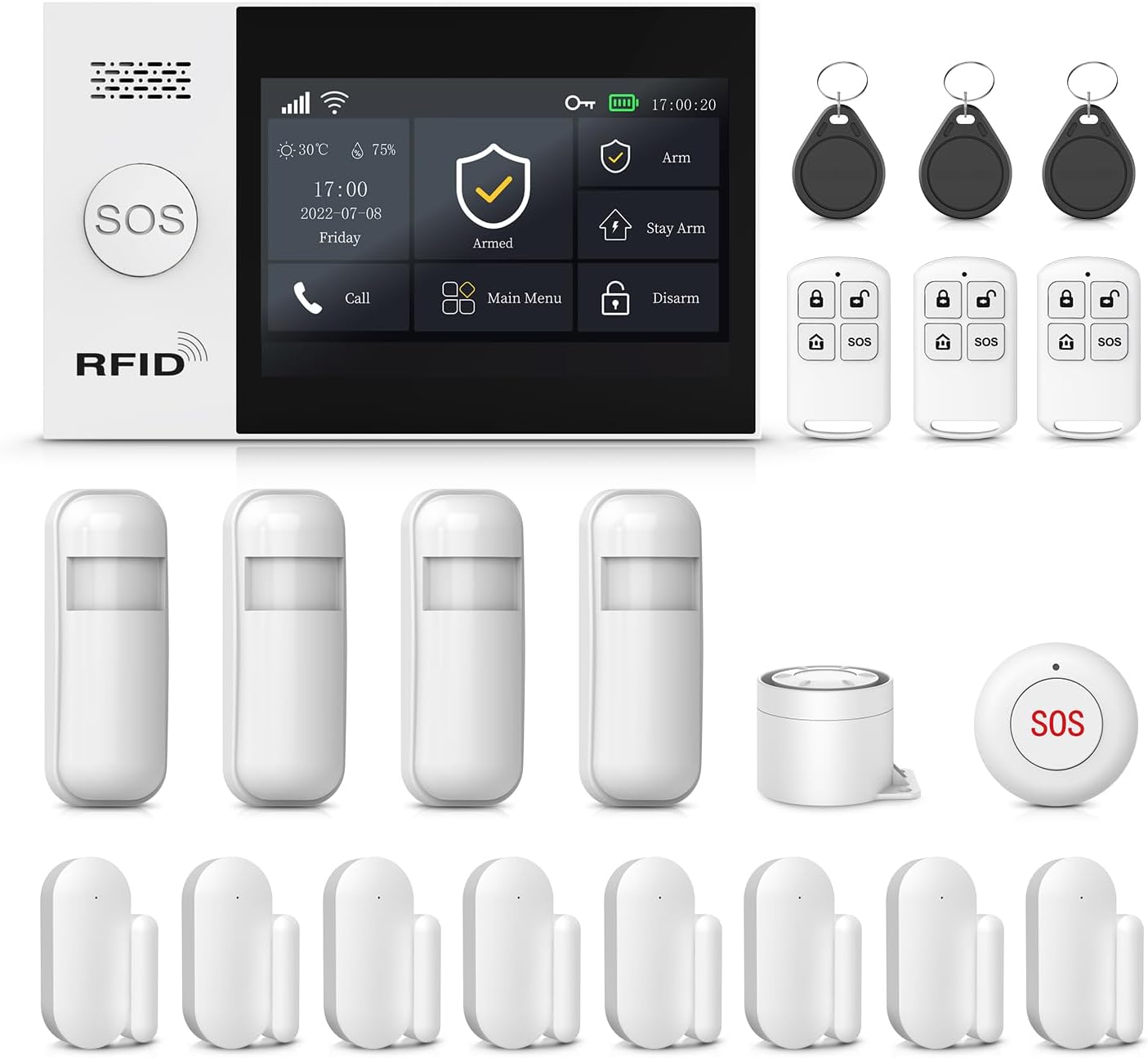 PGST Home Security Alarm System with 4.3”Touch Screen,21 PCS Wireless Home Alarm Kits,GSM 4G/Tuya APP Real-Time Alerts,DIY Door/Window Sensors,Motion Detectors,Remote,Work with Alexa/Google