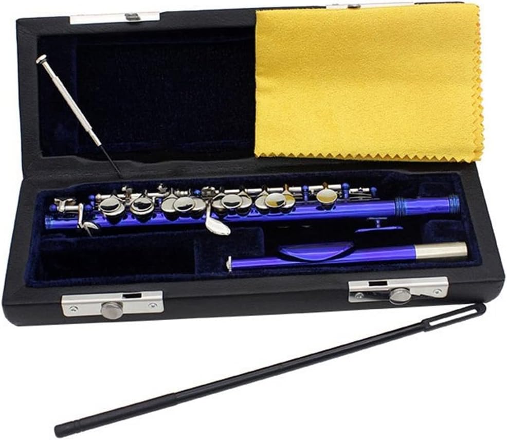 Flute Musical Instrument Half-Size Flute Cupronickel Silver-Plated C Tone Piccolo Woodwind Instrument with E Key Leather Case Accessories Starter Flute (Color : Blue Piccolo)